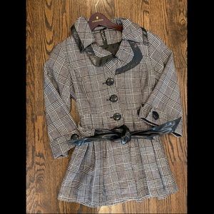 Plaid Leather Pea Coat